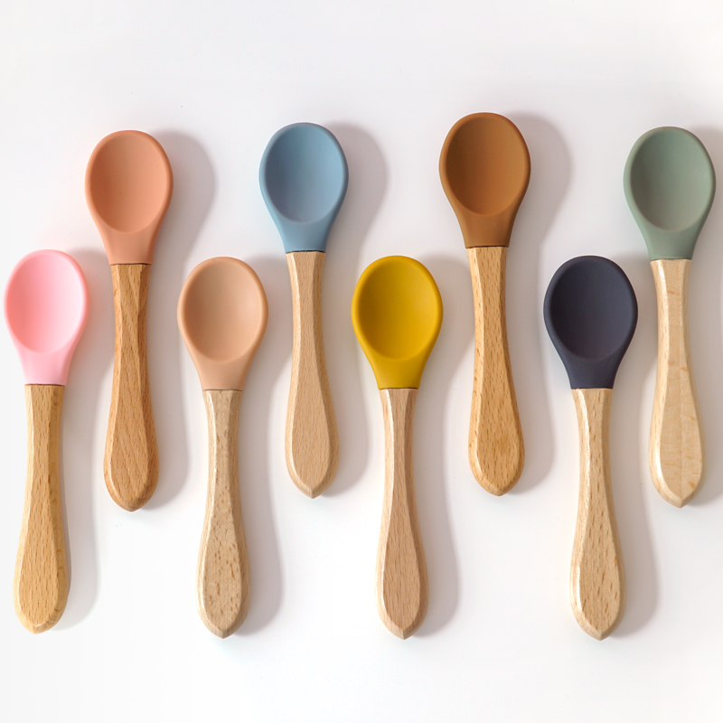 Easy Baby Food - Feeding Wooden Handle Silicone Spoon For